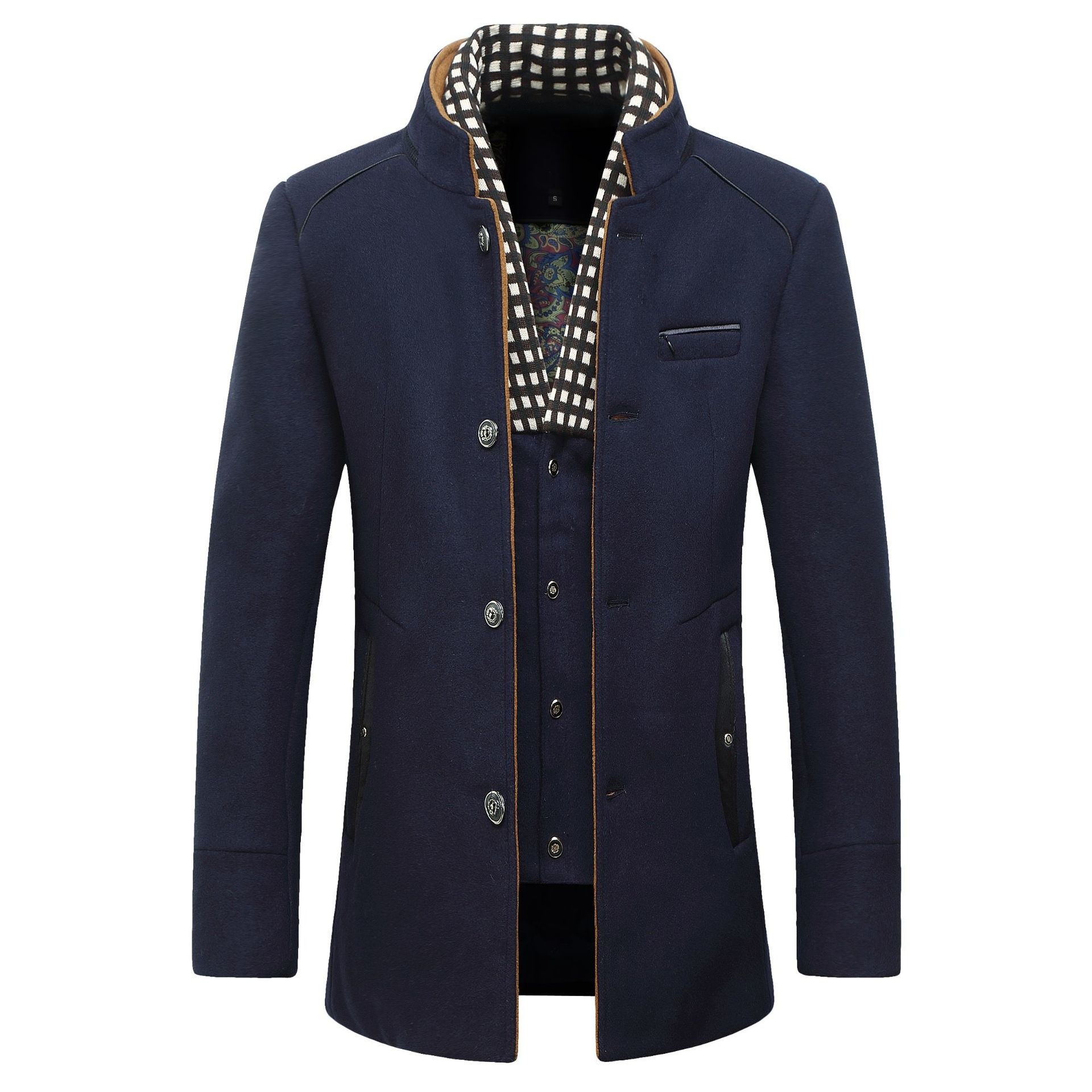 Wool Coat Peacoat - Jaket Wol Mode Pria Klasik Double-Breasted