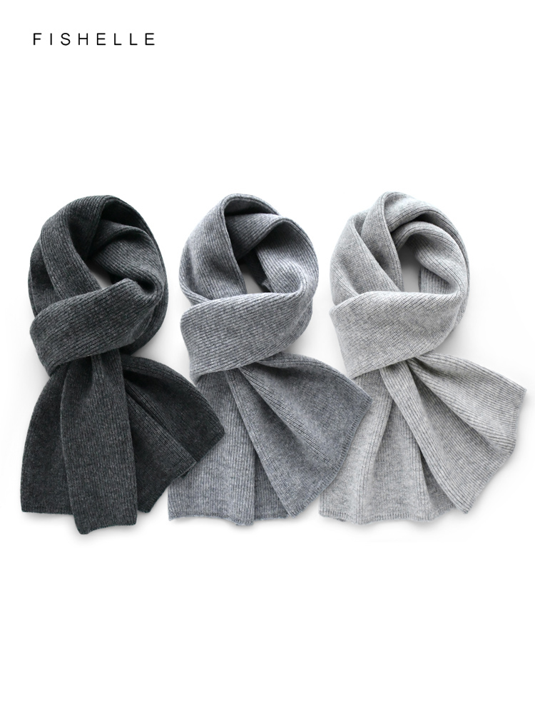 Wool Scarf Men - Syal rajut warna polos abu-abu untuk