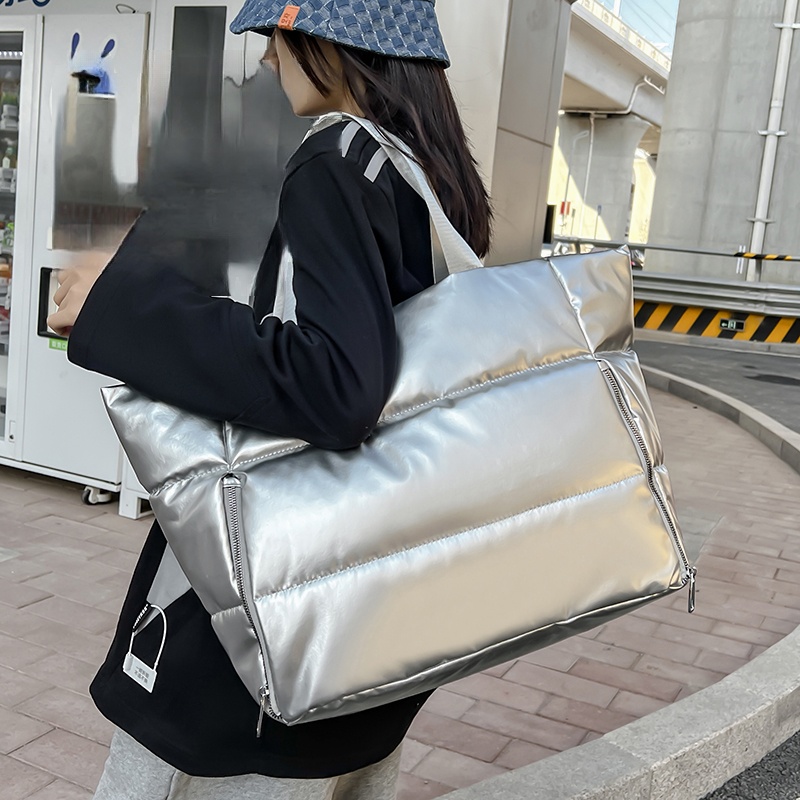 Down Jacket Packable - Y2k tas bahu Perak Mode Korea