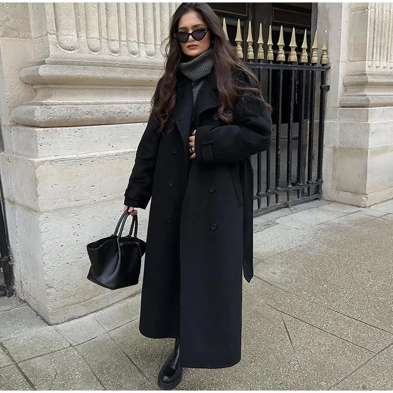 Wool Coat Peacoat - Mantel Panjang Wanita Warna Abu-Abu Elegan,