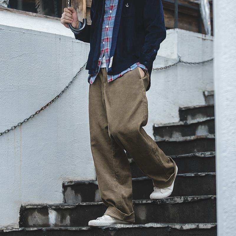 Corduroy Pant Warm - Maden celana lurus Vintage pria, bawahan