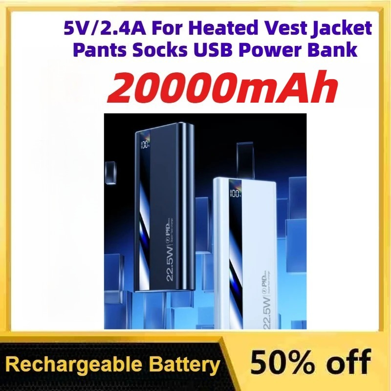 Heated Vest Battery - Power Bank Portabel 10000-20000mAh 5V/2.4A Baterai