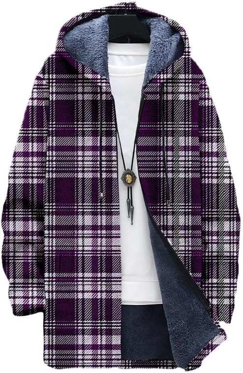 Sherpa Hoodie Fleece - Kardigan Kotak-kotak Pria Oversized Hoodie Resleting