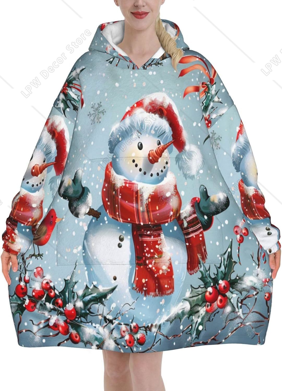 Selimut Hoodie Snowman Natal y - Sherpa Hoodie Fleece ulasan dan harga