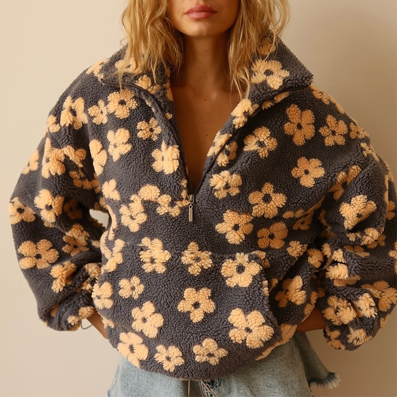 Sweater Sherpa Floral Setengah - Sherpa Hoodie Fleece ulasan dan harga
