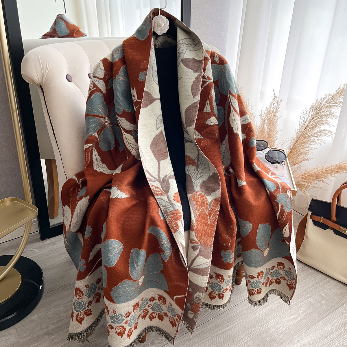 Syal Jacquard Kasmir Dua Sisi  - Shawl Wrap Winter ulasan dan harga