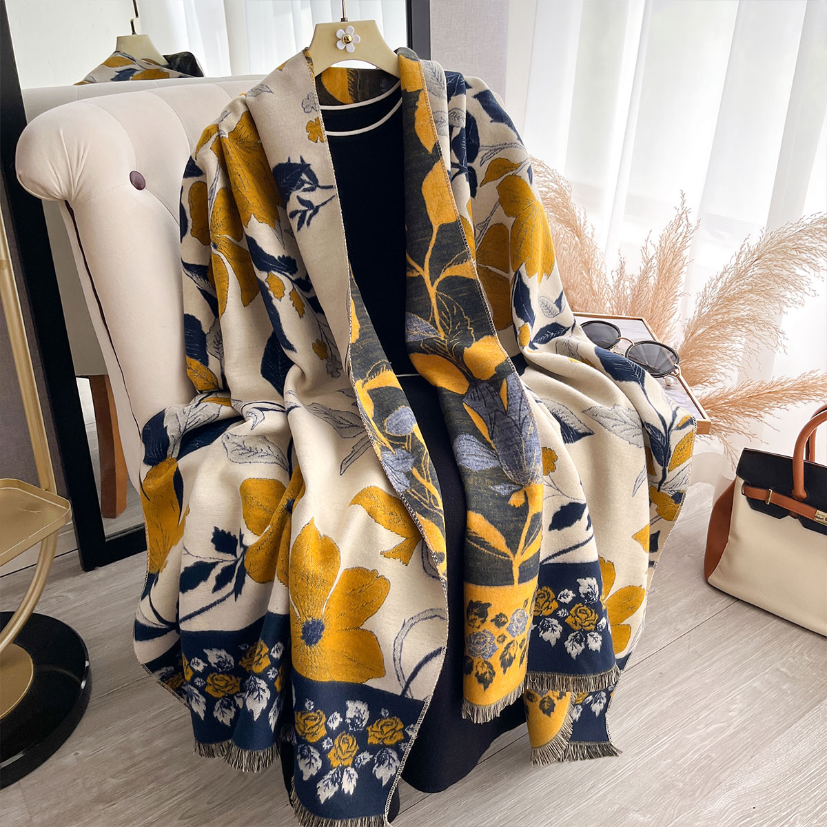 Syal Jacquard Kasmir Dua Sisi  - Shawl Wrap Winter ulasan dan harga